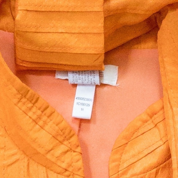 𝅺Chico's Jacket Blazer Bright Light Weight Orange Pleated Womens Size 8 Medium - Picture 12 of 12